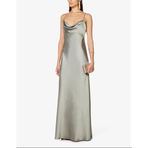 Jenny Yoo Collection Addison Cowl-Neck Satin‎ Maxi Dress 18 Taupe